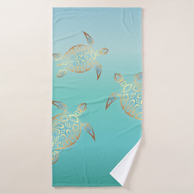 Turquoise Turtles Badehandtuch (Badehandtuch)