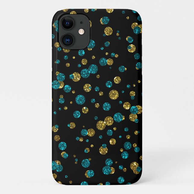Turquoise und Gold Glitzer Confetti Handy Fall Case-Mate iPhone Hülle (Rückseite)