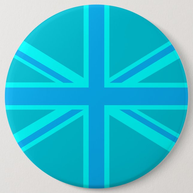 Turquoise Union Jack British Flag Design Button (Vorderseite)