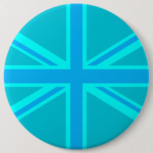 Turquoise Union Jack British Flag Design Button