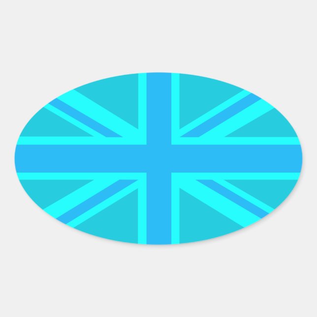 Turquoise Union Jack British Flag Design Ovaler Aufkleber (Vorderseite)