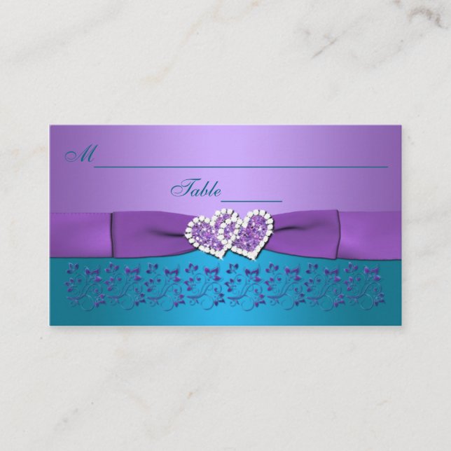 Turquoise, Violet, Cartes Mariages Coeurs (Devant)