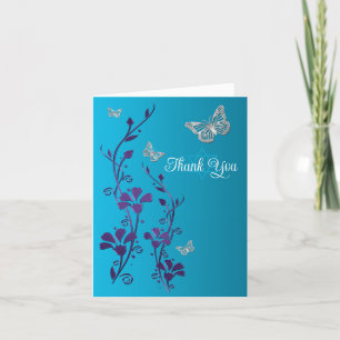 Turquoise, Violet Floral, Papillons Merci