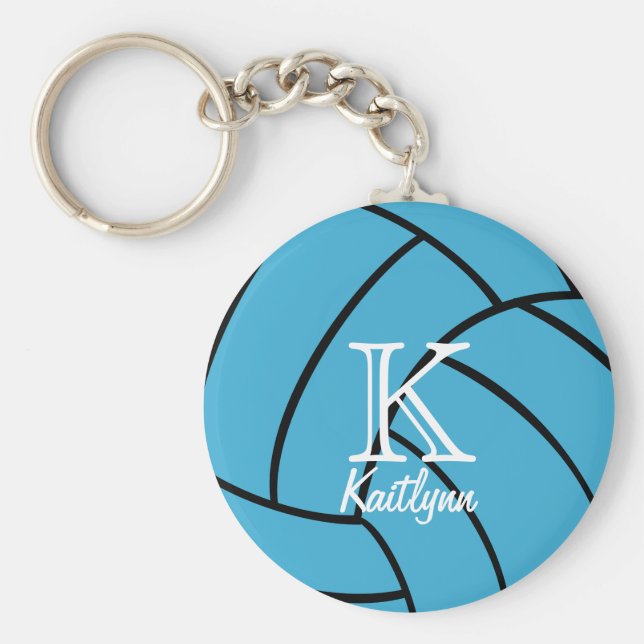 Turquoise Volleyball Monogram Keychain Schlüsselanhänger (Vorne)