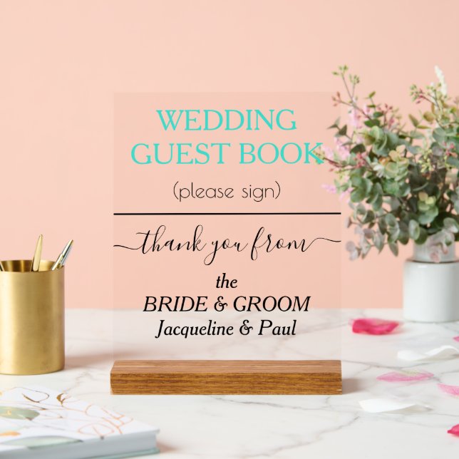 Turquoise Wedding Guest Book NAMES Acrylschild (Hochzeit)