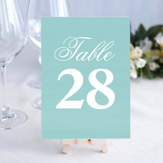 Turquoise Wedding Script Table Number Sign  Tischnummer