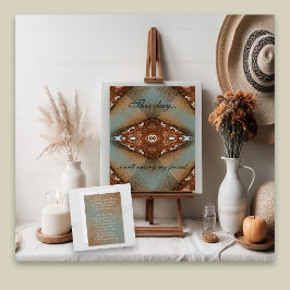 Turquoise Western Motif Wedding Einladung