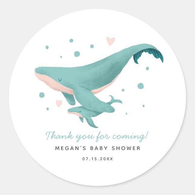 Turquoise Whale Baby Dusche Gefallen Runder Aufkleber (Vorderseite)