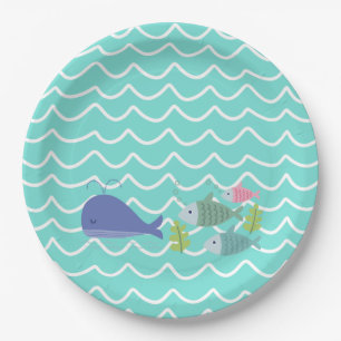 Turquoise Whale & Fishy Paper Plate Pappteller
