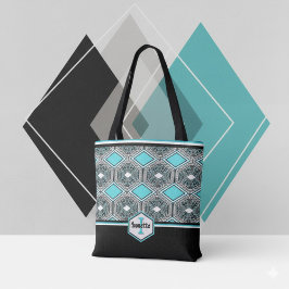 Turquoise, White & Black Tribal Tapestry Tasche