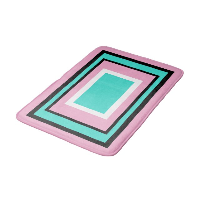 Turquoise White Pink Black Geometric Badematte (Schrägansicht)