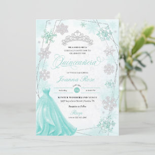 Turquoise Winter Wonderland Snowflake Quinceanera Einladung