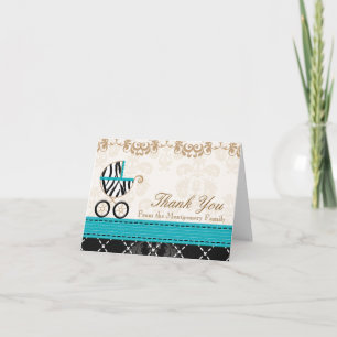 Turquoise Zebra Baby Carriage Showdusche Vielen Da Dankeskarte