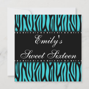 Turquoise Zebra Diamonds Sweet 16 Invitations Anni