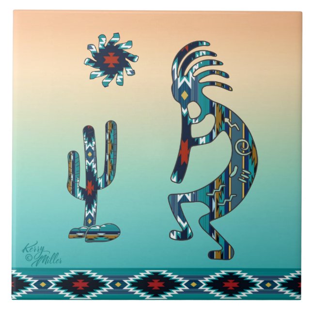 Turquoisie Kokopelli-Keramik Fliese (Vorderseite)