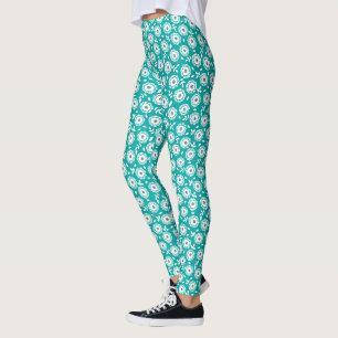 Turquose, weiße minimalistische Blume Leggings