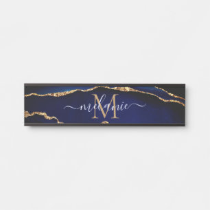 Türschild mit Namen Navy Blau Gold Marmor Schriftz