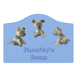 Türsignatur - Füllung Kitten Toys und Name in blau Türschild