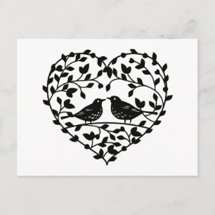 Turteltauben Schwarzes Blumenherz - Hochzeit, Lieb Postkarte