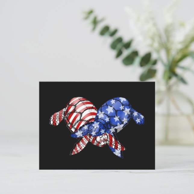Turtle American Flag Shirt 4. Juli Patriotic Postkarte (Stehend Vorderseite)