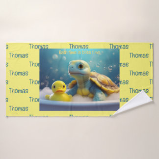 Turtle and Rubber Duck in the Bath Custom Text