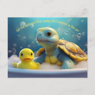 Turtle and Rubber Duck in the Bath Custom Text Postkarte