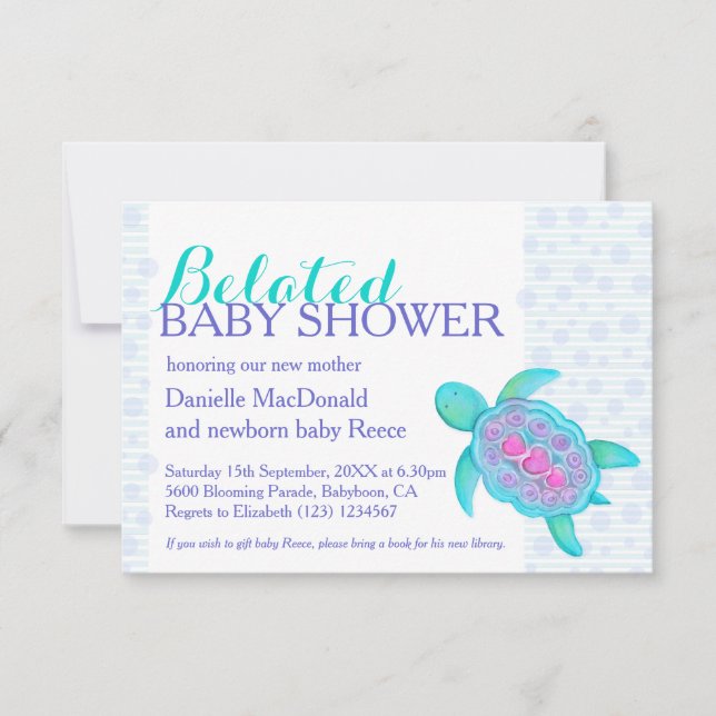 Turtle Art verspätete Baby Dusche neues Baby Aqua Einladung (Vorderseite)