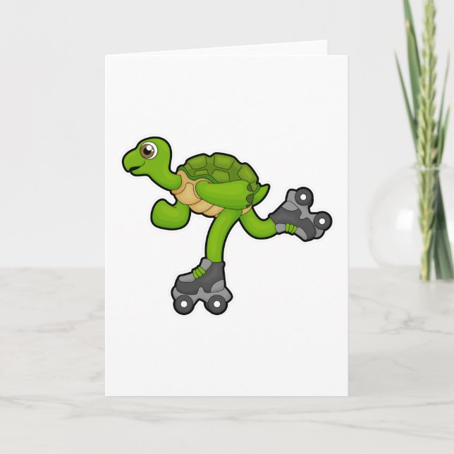 Turtle as Skater with Roller skates Karte (Vorderseite)