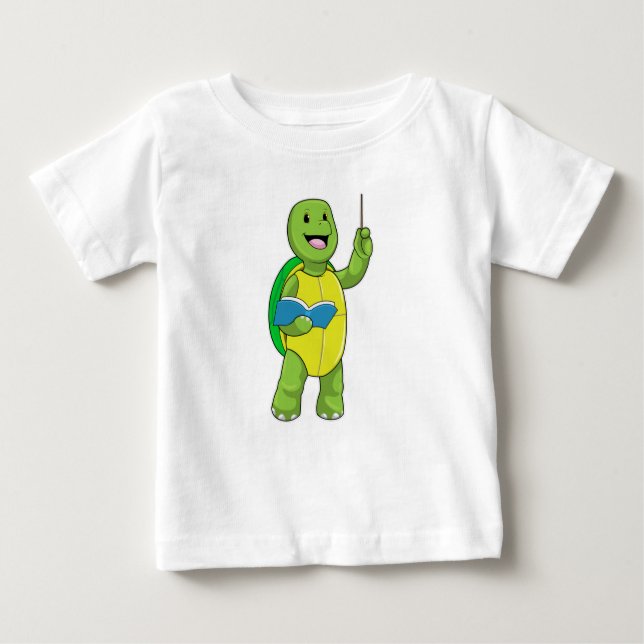 Turtle as Teacher with Book & Pointer Baby T-shirt (Vorderseite)