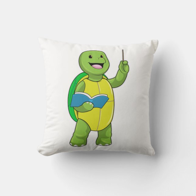 Turtle as Teacher with Book & Pointer Kissen (Vorderseite)