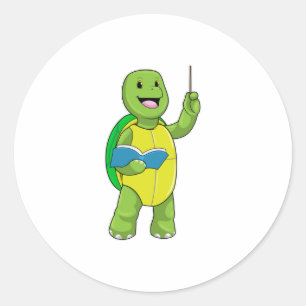 Turtle as Teacher with Book & Pointer Runder Aufkleber