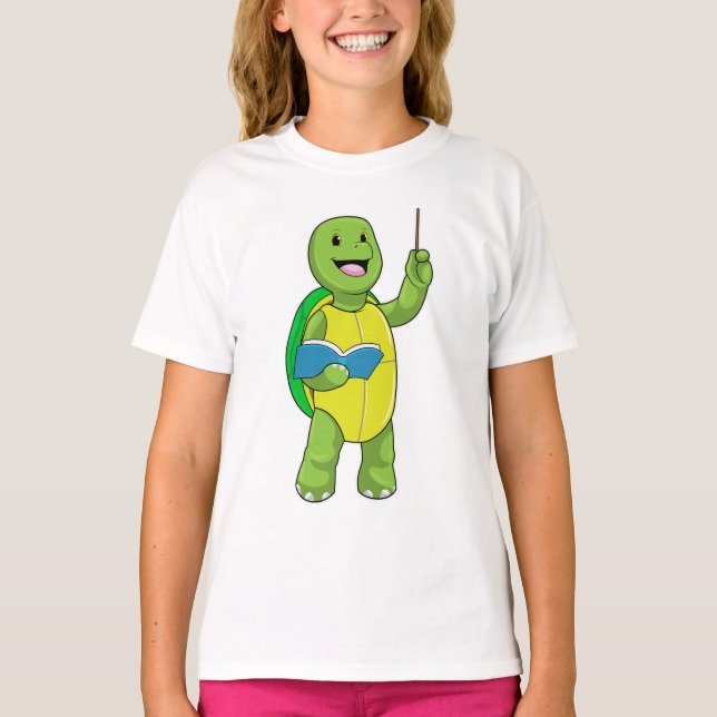 Turtle as Teacher with Book & Pointer T-Shirt (Vorderseite)