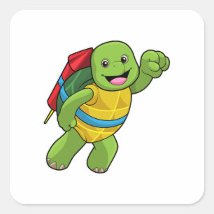 Turtle at Flying with Rocket Quadratischer Aufkleber