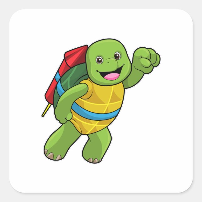Turtle at Flying with Rocket Quadratischer Aufkleber (Vorderseite)