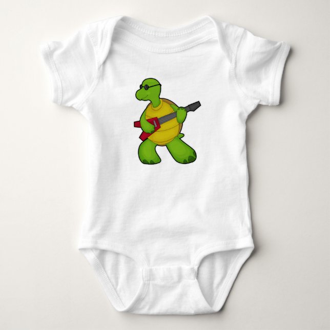 Turtle at Music mit Gitarre & Sonnenbrille Baby Strampler (Vorderseite)