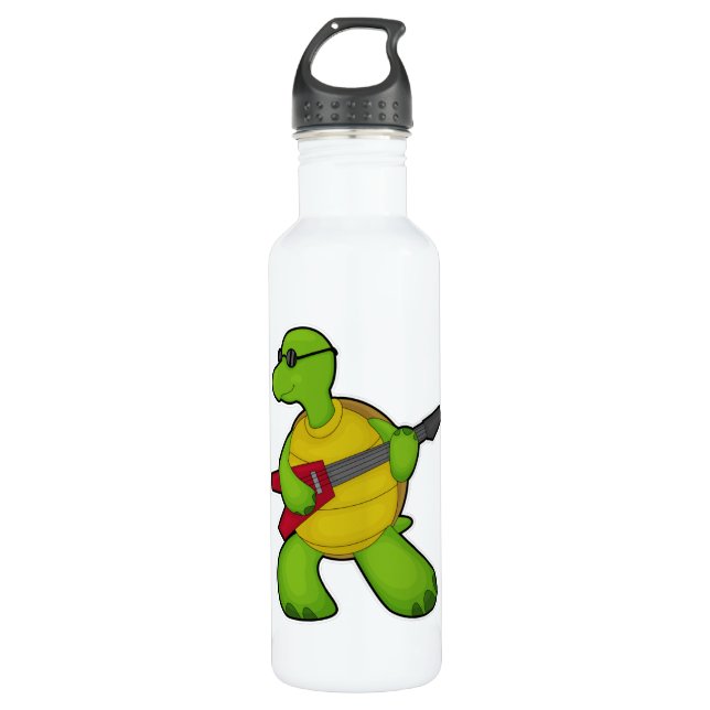 Turtle at Music mit Gitarre & Sonnenbrille Edelstahlflasche (Vorderseite)