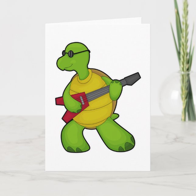 Turtle at Music mit Gitarre & Sonnenbrille Karte (Vorderseite)