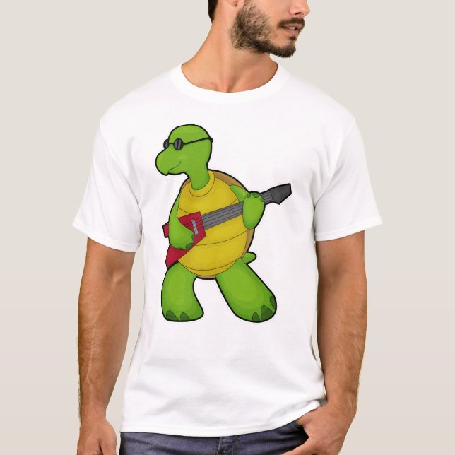 Turtle at Music mit Gitarre & Sonnenbrille T-Shirt (Vorderseite)