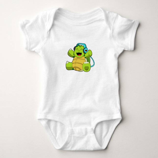 Turtle at Music mit Headphone Baby Strampler (Vorderseite)