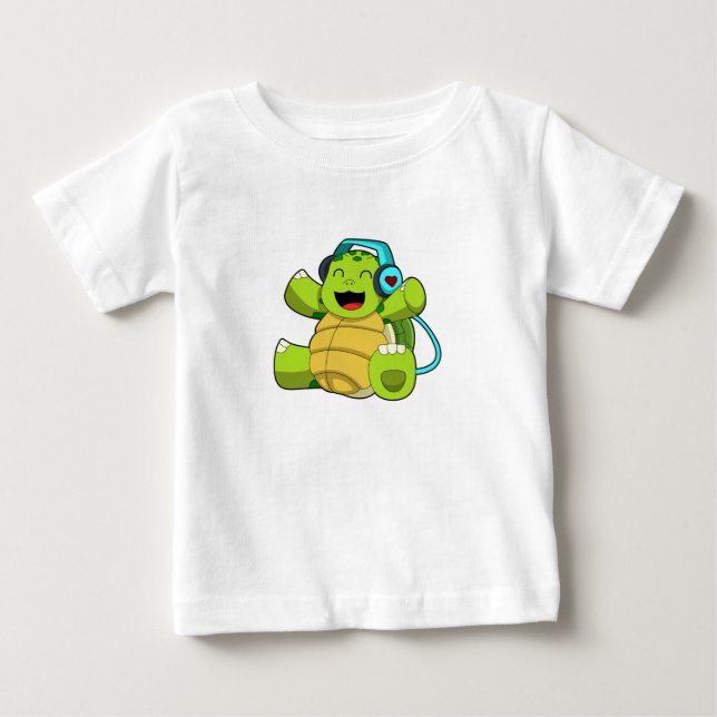 Turtle at Music mit Headphone Baby T-shirt (Vorderseite)