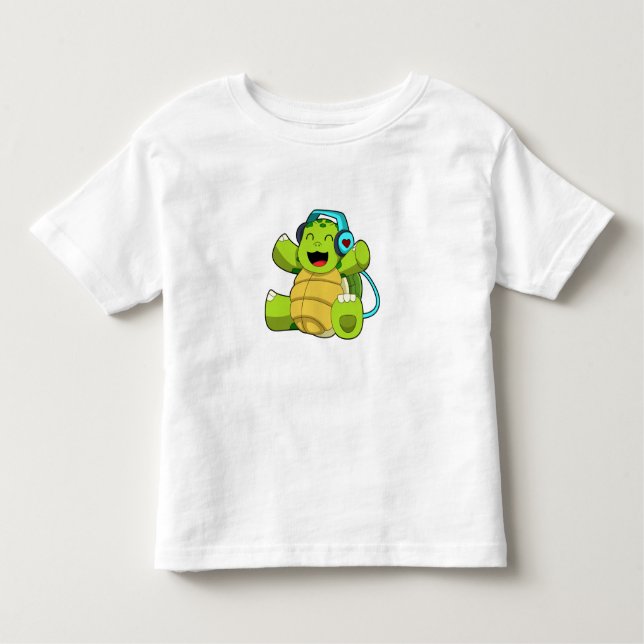 Turtle at Music mit Headphone Kleinkind T-shirt (Vorderseite)