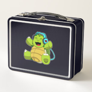 Turtle at Music mit Headphone Metall Brotdose