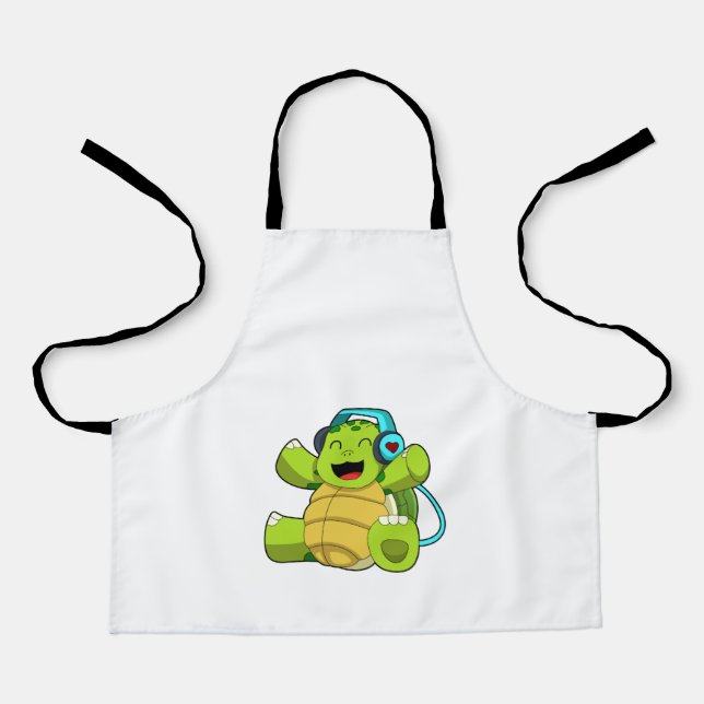 Turtle at Music mit Headphone Schürze (Vorderseite)