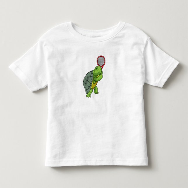 Turtle at Tennis with Tennis racket Kleinkind T-shirt (Vorderseite)