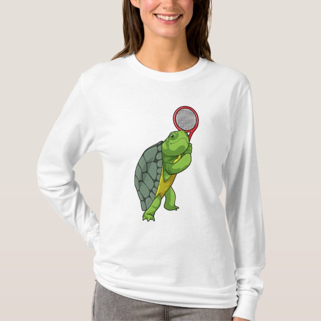 Turtle at Tennis with Tennis racket T-Shirt (Vorderseite)