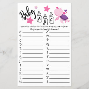 TURTLE BABY ABC BABY SHOWER GAME CARD FLYER