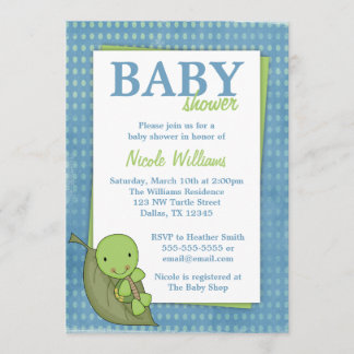 Turtle Blue Polka Dot Baby Shower Invitations