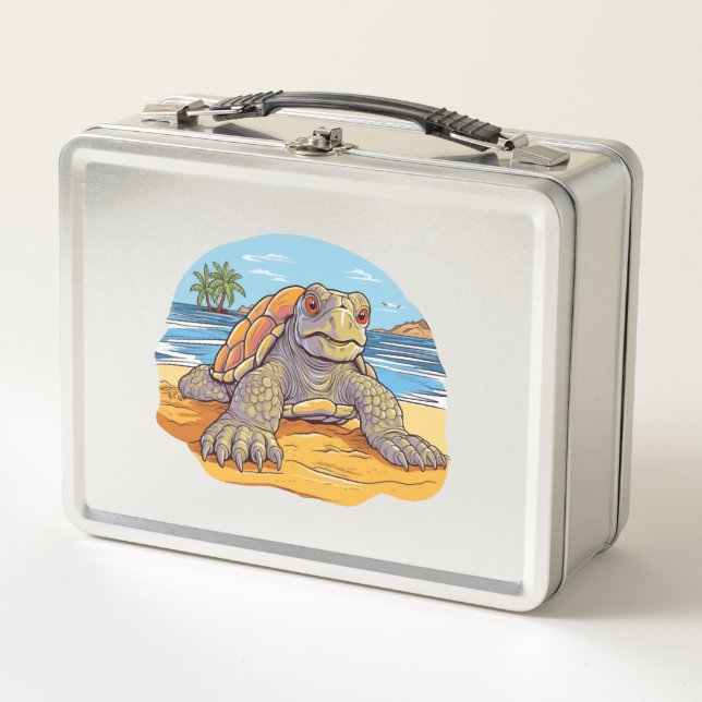 Turtle-Cartoon-Strand Metall Brotdose (Vorderseite)