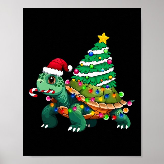 Turtle Christmas Tree Lights Weihnachtsmannmütze T Poster (Vorne)