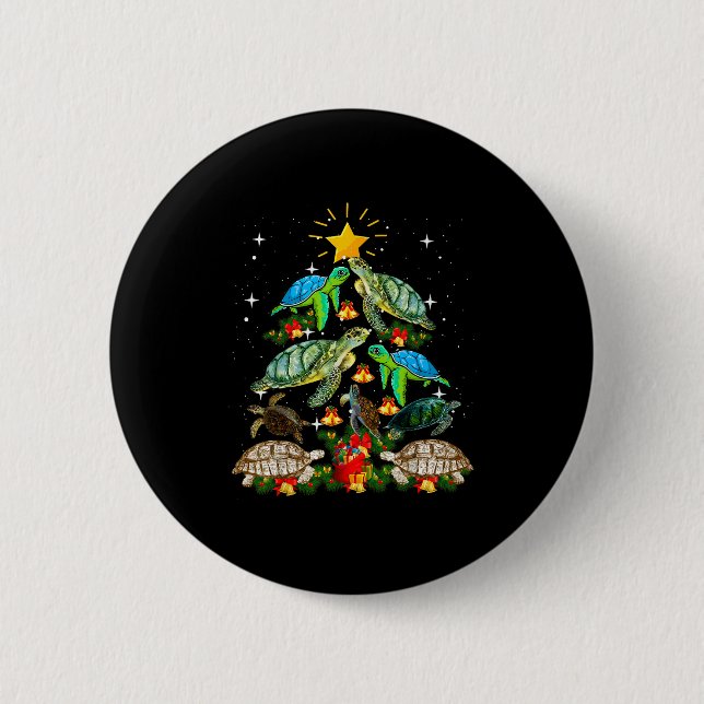 Turtle Christmas Tree Shirt  Button (Vorderseite)